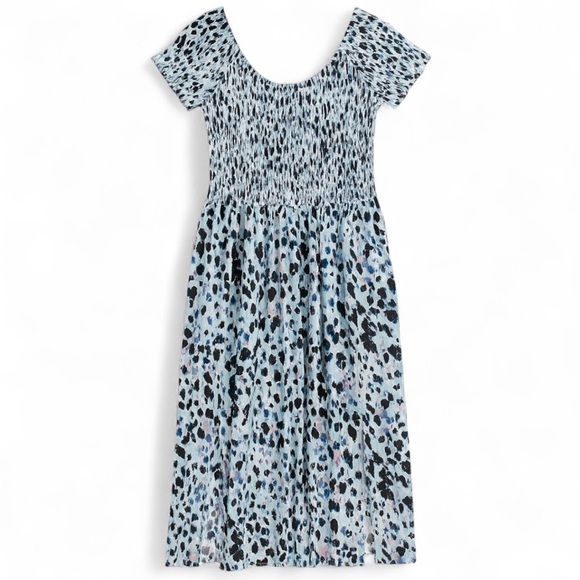 NWT Soft Surroundings Marcelo Blue Leopard Print Smocked Maxi Dress Size Medium - Picture 1 of 7